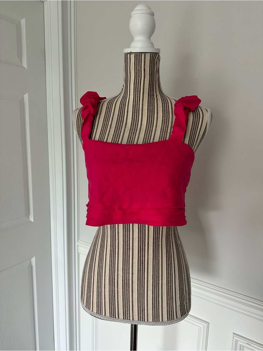 Ramy Brook Cora Scrunched Strap Linen-Blend Tank — Small, Fuchsia